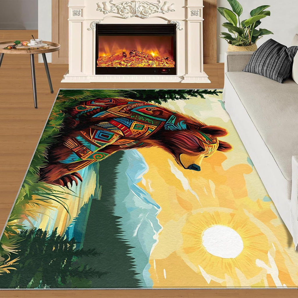Bear Rugs for Living Room 6x8ft, Aztec Rugs, Western Rug, Decor Carpet for Bedroom Dining Room Non Slip Area Rug
