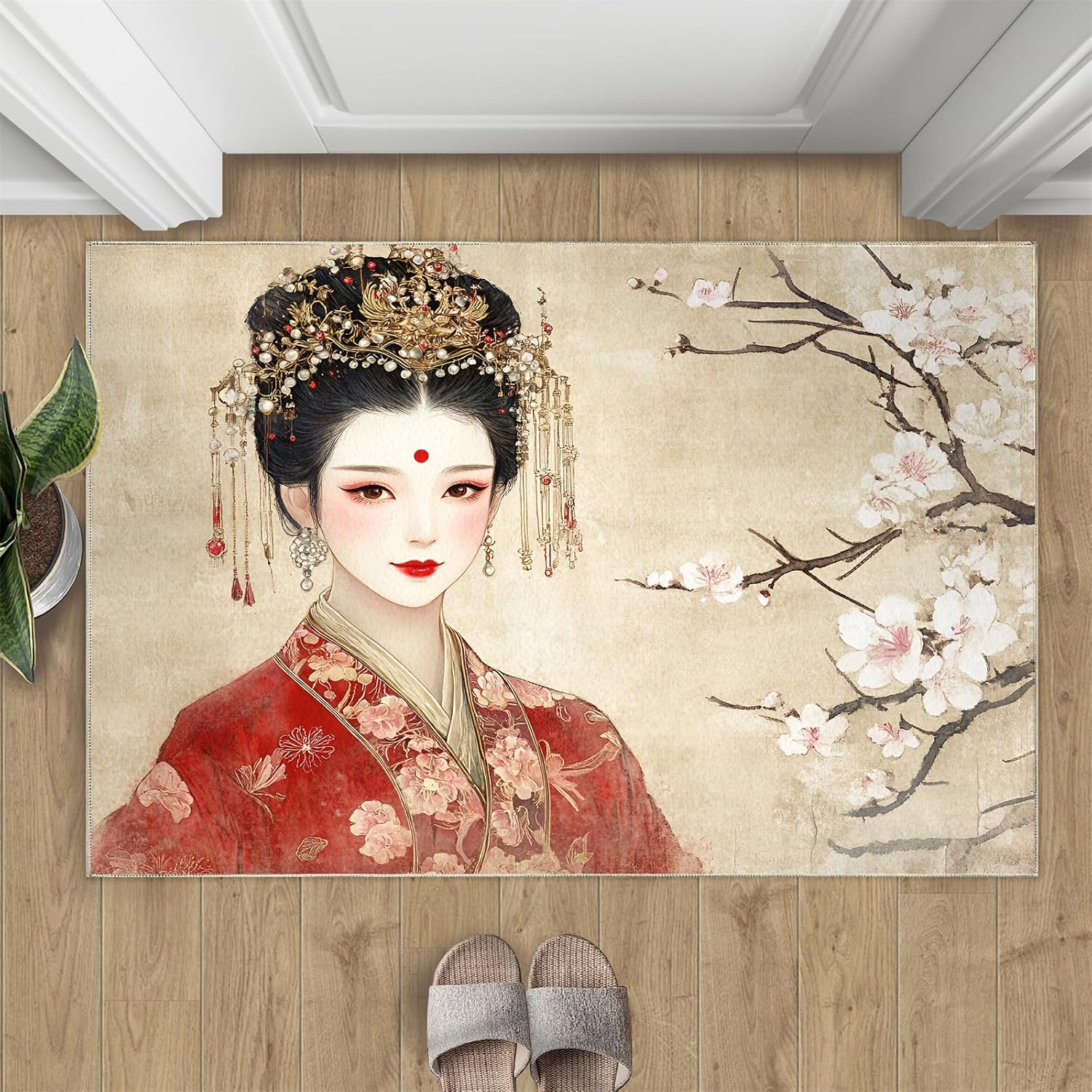Japanese Style Rugs for Bedroom - 6x8 Area Rug - Cherry Blossoms Rugs for Living Room, Japanese Geisha Rug, Washable Home Decor Carpet