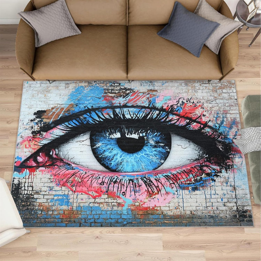 6x8 Graffiti Area Rug - Eyes Brick Walls Large Rugs for Living Room, Street Art Carpet Area Rug for Girls Bedroom Kids Room Basement Office Classroom