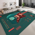 Retro 7 x 8 ft Area Rug Low Pile, Electric Guitar Graphic Living Room Rug Dark Green Washable Carpet for Nursey Entryway Bedroom Dining Room Dorm Office Floormat