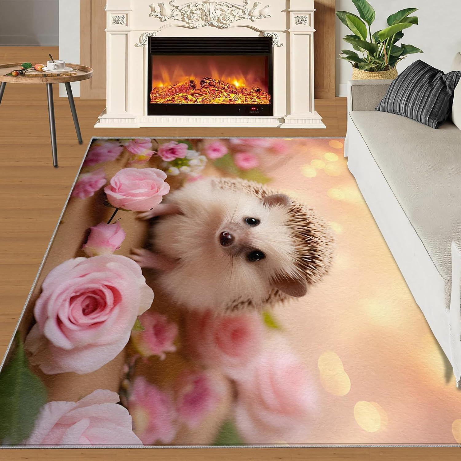6x8 Rug Cute Guinea Pig Area Rugs, Rose Flower Romantic Easy Clean Rug, Soft Non-Skid Carpet Throw Rugs for Kids Teen Girls Boys BedroomLiving Room Bathroom Classroom Office