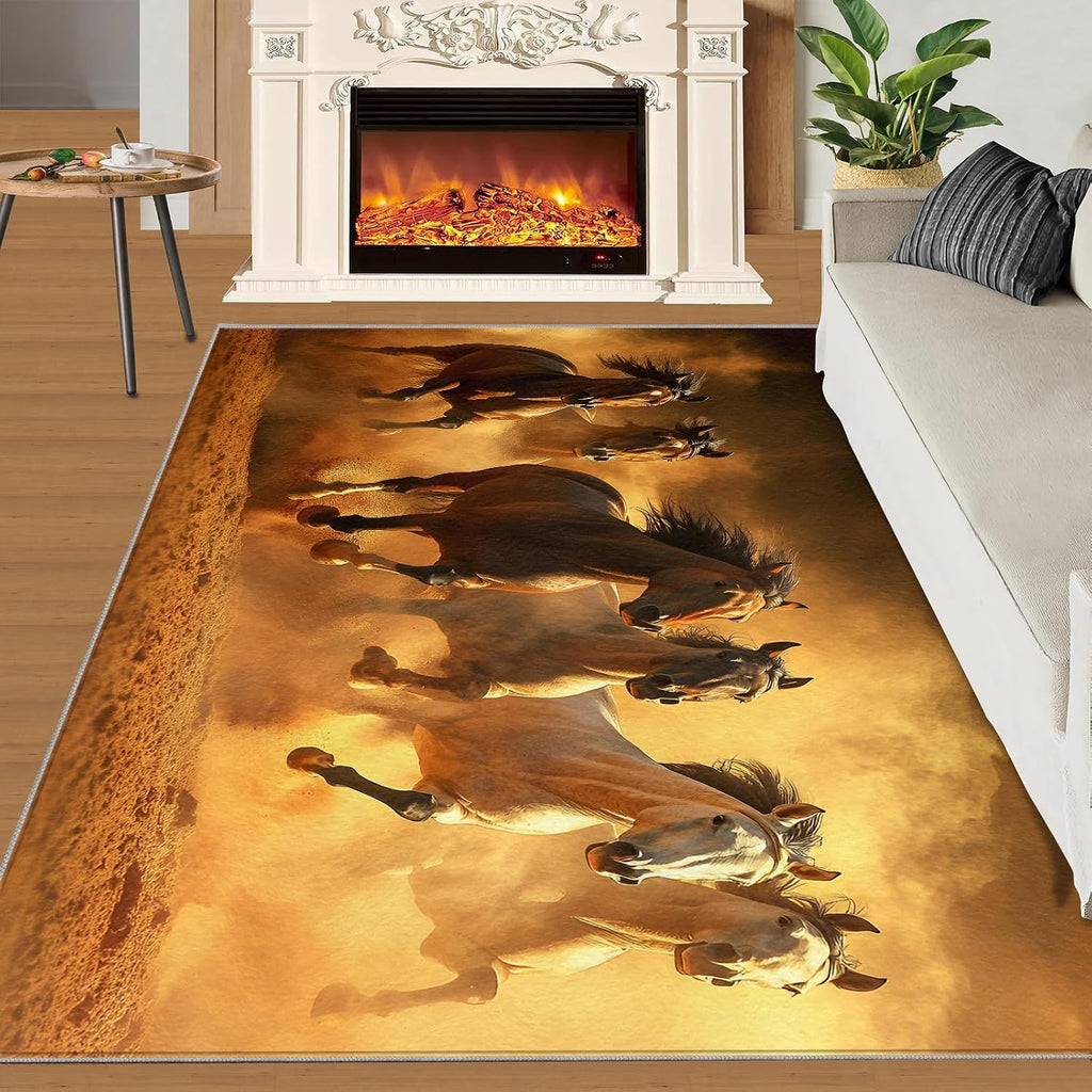 Galloping Horse Rugs for Bedroom, Galloping Horse Rug 6x8, Retro Animals Dining Room Rugs Washable & Non Slip Large Carpet for Home Decor