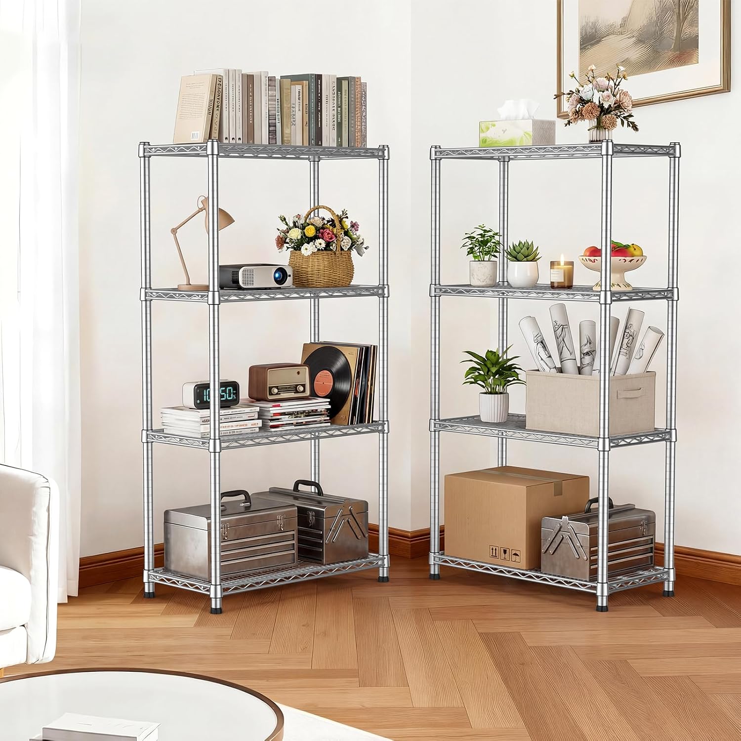 Heavy Duty Wire Shelving Unit 4-Tier Adjustable Metal Storage Rack Steel Shelves Metal Wire Shelf for Pantry Laundry Room Closet Garage Kitchen 2200 lbs Capacity 13.8'D x 30'W x 59'H