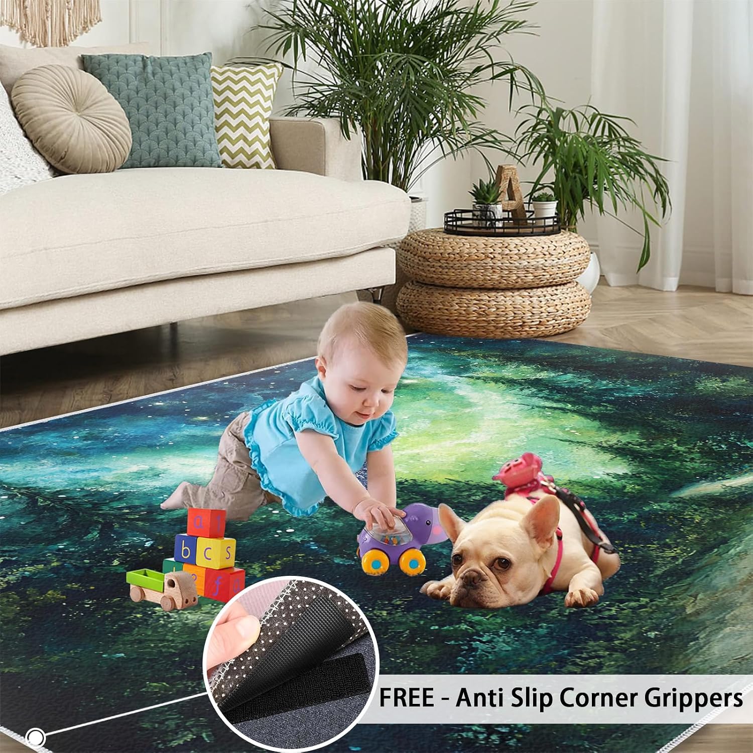 Forest Rug 6x8, Pine and Cypress Forest Rugs for Bedroom, Oil Painting Rugs for Living Room, Washable Area Rug for Boys Girls Bedroom, Low Pile & Non Slip Carpet