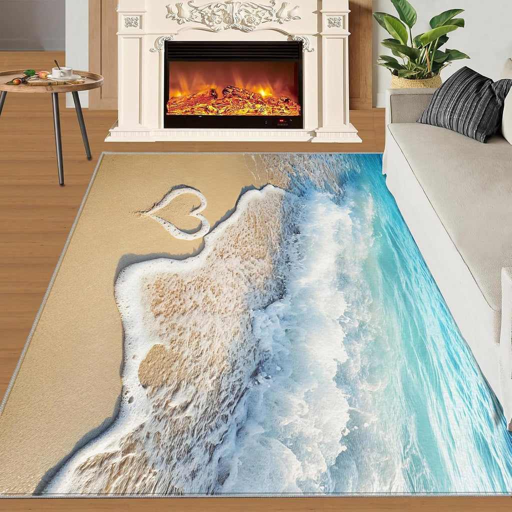 Beach Rug - 6x8 Rug, Blue Ocean Area Rugs for Bedroom, Coastal Rugs for Living Room, Sea Washable Mat, Tropical Carpet, Beach Home Decor & Gifts