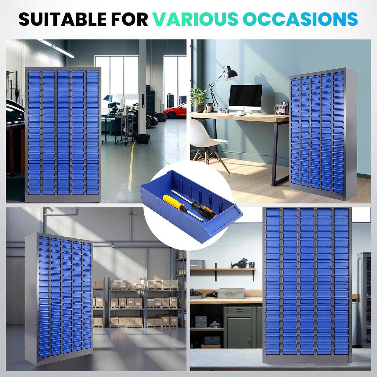 Parts Cabinet-100 Drawers ABS Material & Alloy Steel Nuts and Bolts Organizers and Storage, Shelves with Label Stickers Parts Organizer for Small Items Hardware Organization Tool Storage Cabinet