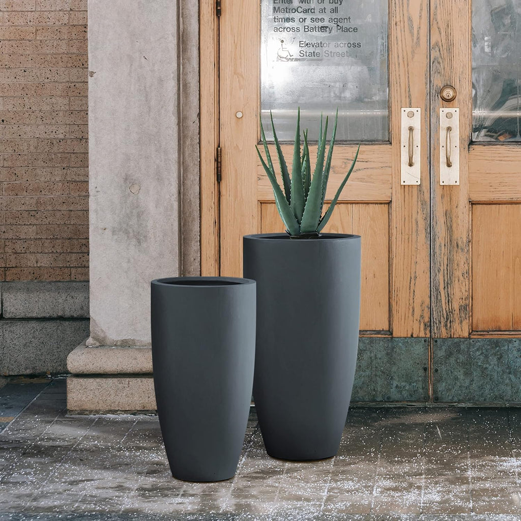 Kante 31.4' and 23.6' H Charcoal Finish Concrete Tall Planters Large Outdoor Indoor Decorative Plant Pots with Drainage Hole and Rubber Plug, Modern Tapered Style for Home and Garden