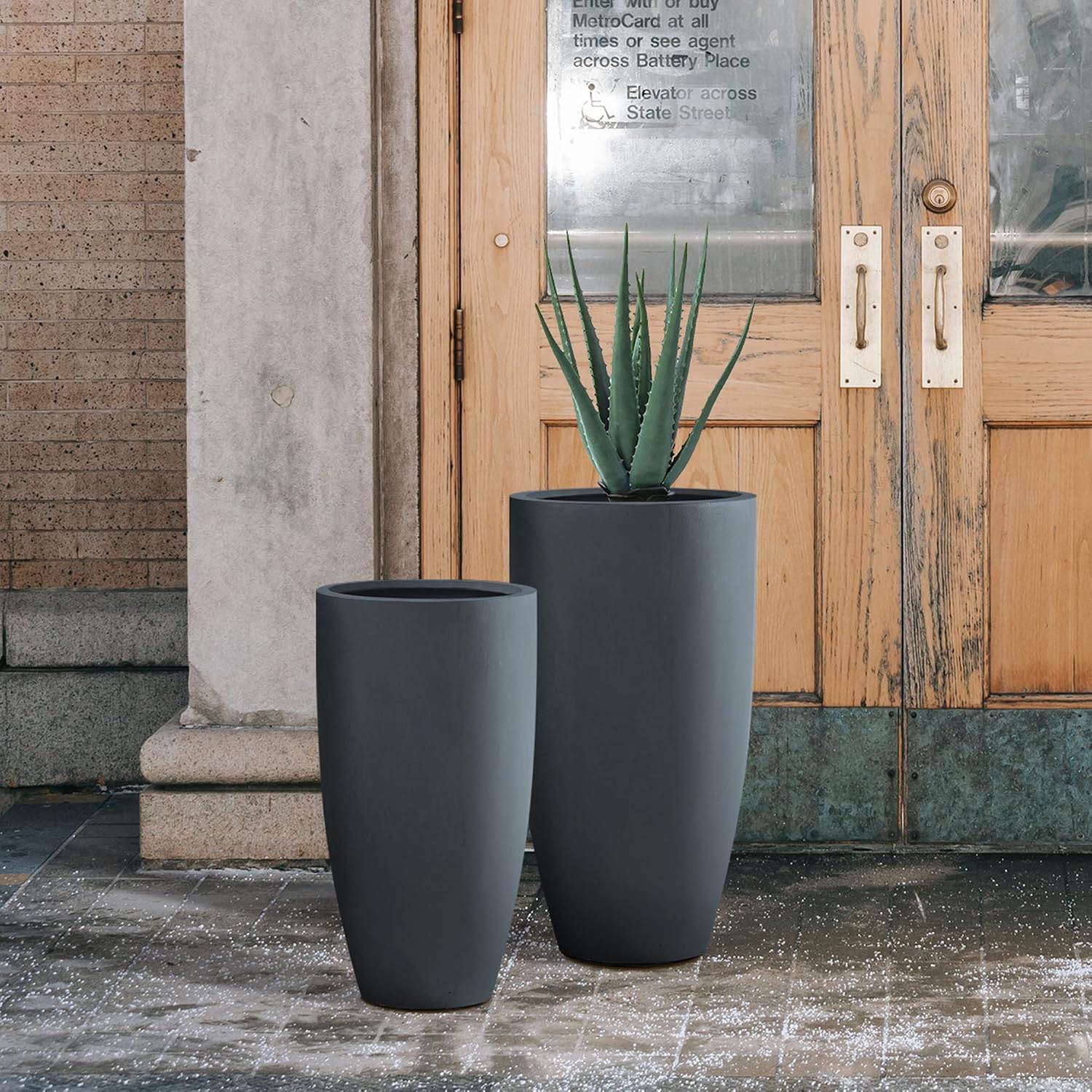 Kante 31.4' and 23.6' H Charcoal Finish Concrete Tall Planters Large Outdoor Indoor Decorative Plant Pots with Drainage Hole and Rubber Plug, Modern Tapered Style for Home and Garden