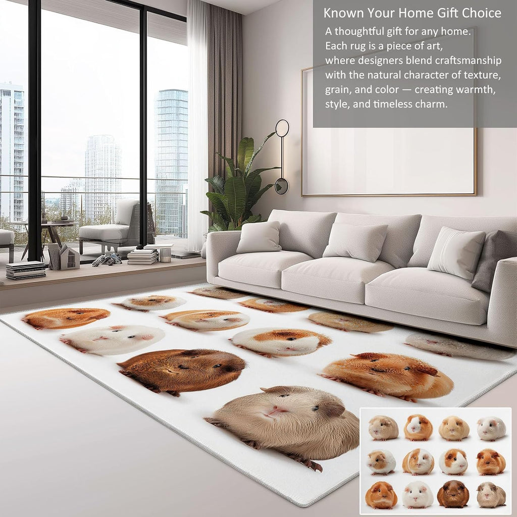 Soft Cartoon Carpet for Bedroom Living Room Non-Slip Rugs 5' x 7', Fluffy Indoor Washable Minimalist Animals Cute Guinea Pig Carpet for Kids Boys Girls Dorm Nursery Room Home Decor