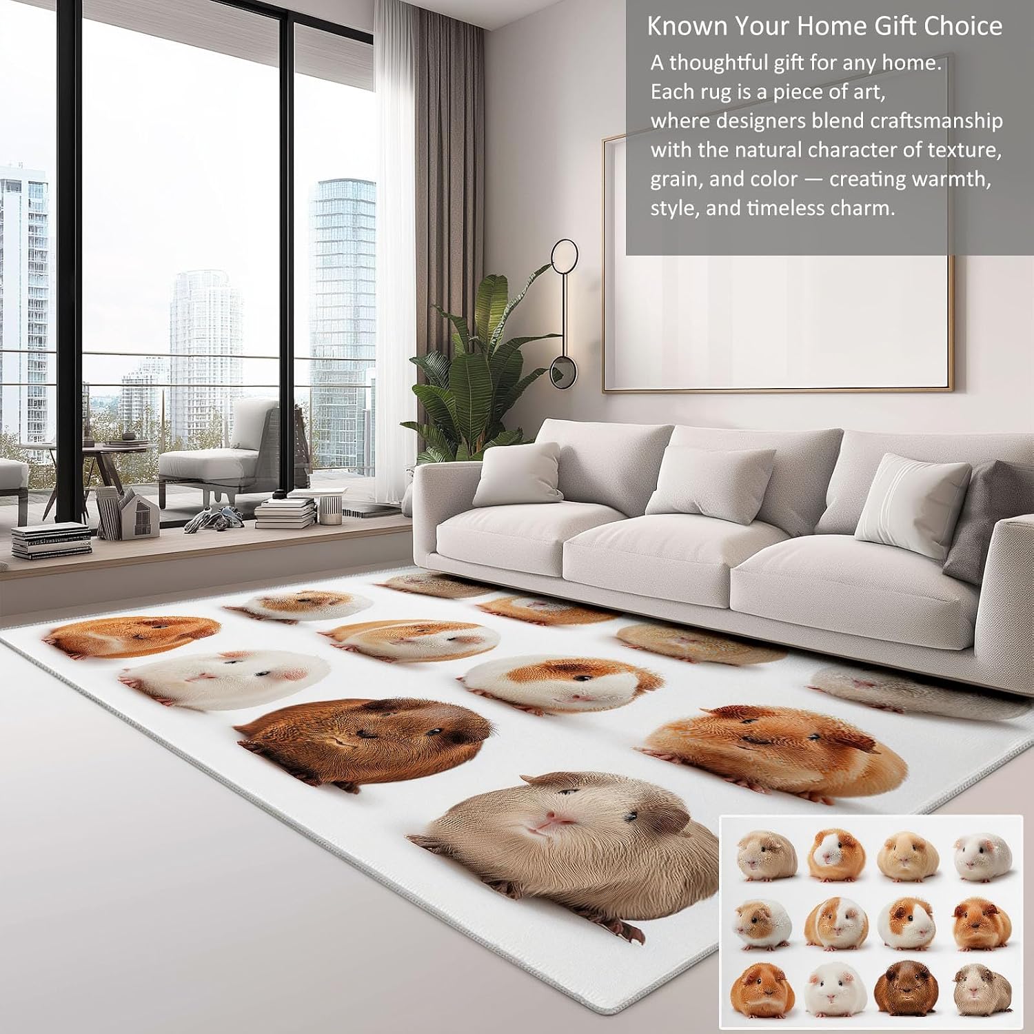 Soft Cartoon Carpet for Bedroom Living Room Non-Slip Rugs 5' x 7', Fluffy Indoor Washable Minimalist Animals Cute Guinea Pig Carpet for Kids Boys Girls Dorm Nursery Room Home Decor