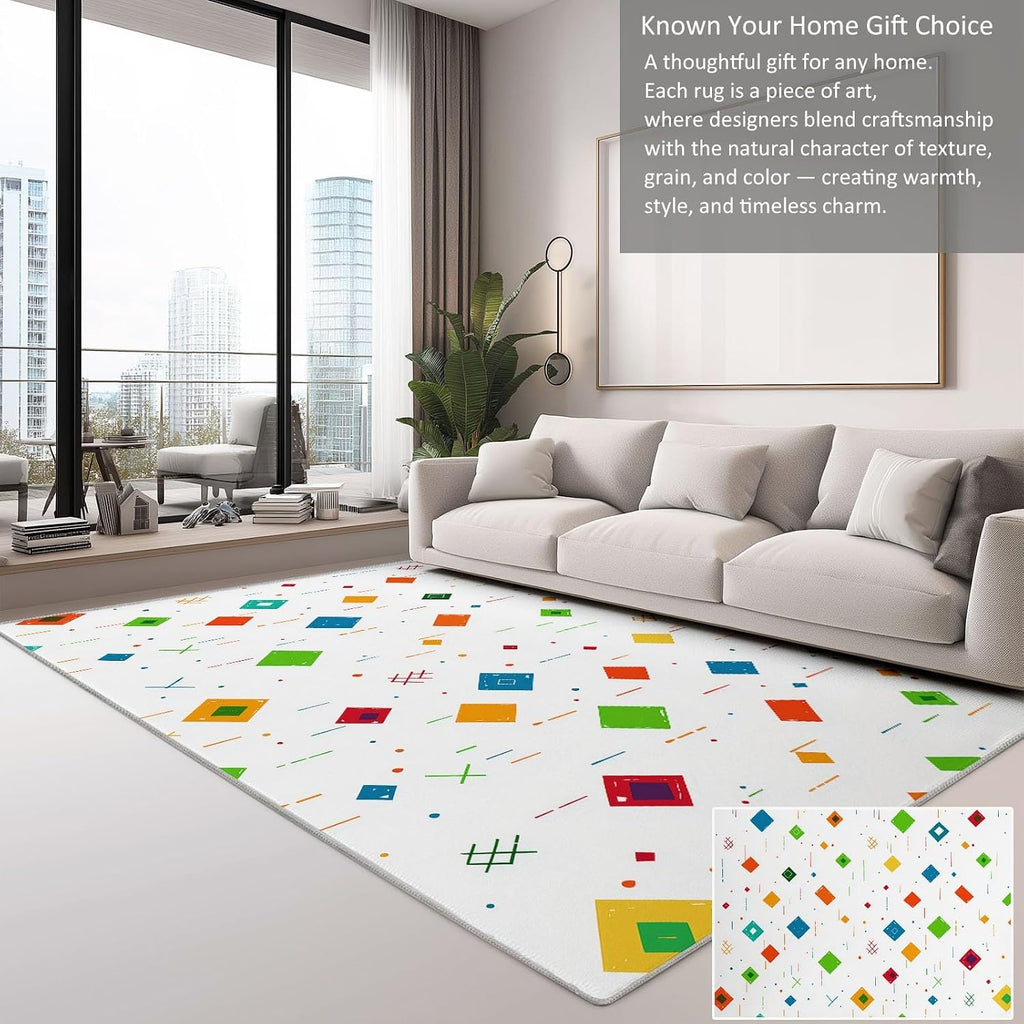 Geometric Rhombus Stripes Print 5 x 7 ft Area Rugs for Living Room, Soft Washable Rugs for Bedroom Non Slip Minimalist Carpet, Stain Resistant Throw Carpet for Office Nursery Dining Room