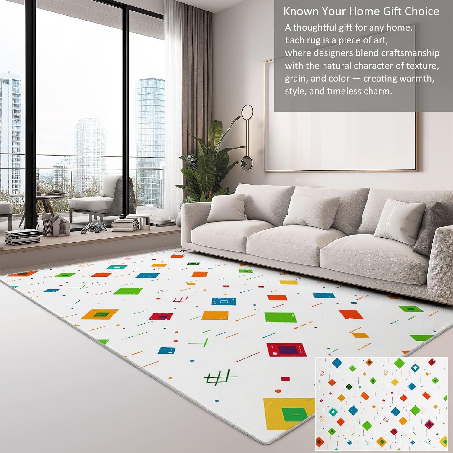 Geometric Rhombus Stripes Print 5 x 7 ft Area Rugs for Living Room, Soft Washable Rugs for Bedroom Non Slip Minimalist Carpet, Stain Resistant Throw Carpet for Office Nursery Dining Room