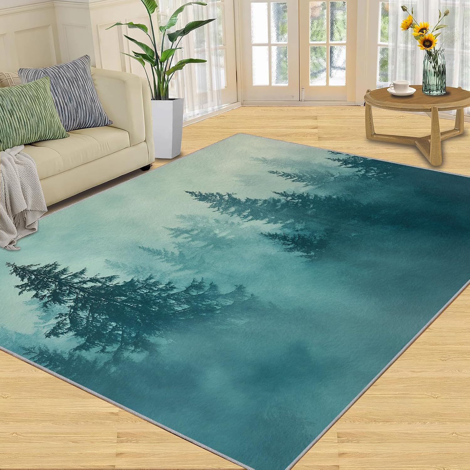 Forest Rugs for Living Room 6x8 Rug, Woodland Area Rug, Jungle Rugs, Large Machine Washable Rug, Non-Slip Floor Carpet for Bedroom Kids Room Home Decor