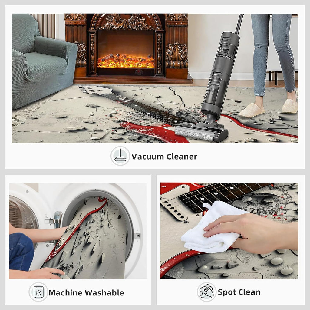 Guitar Area Rug - Cool Guitar Rugs for Bedroom - Music Lover Living Room Rug, Indoor Machine Washable Carpet for Music Studio Band Entertainment Room 6x8ft