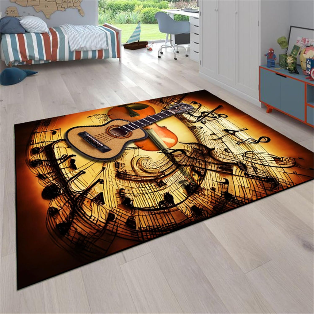Guitar Rug,6x8ft, Electric Guitar Area Rug，Electric Guitar Music Indoor Rugs，Anti-Slip Noise Reduction Machine Washable Music Rug for Music Room Living Room Bedroom Office Home Decor