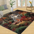 3D Wolf Rug for Kids Room - 6x8 Large Rug, Wild Animal Rugs for Bedroom Autumn Forest Wolf Area Rugs for Living Room Home Decor Washable Rug