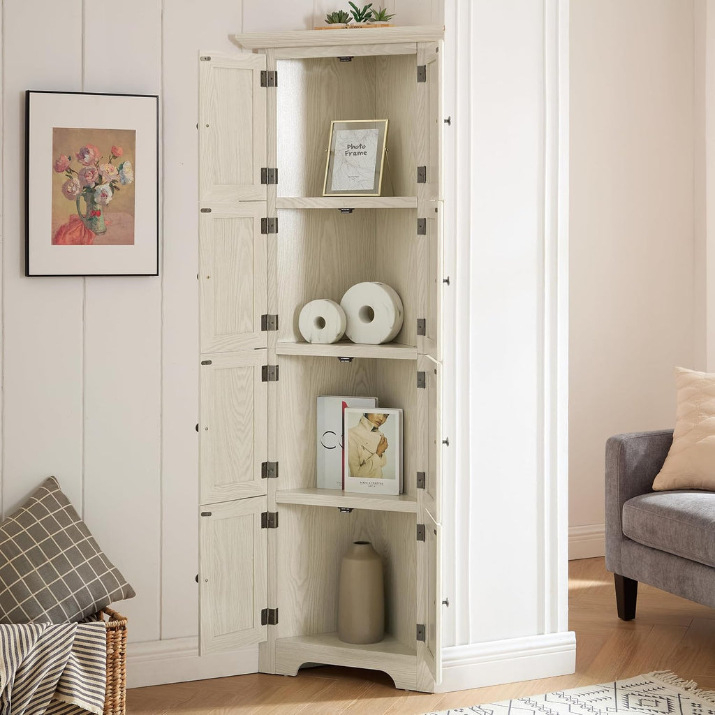 72' Sturdy Freestanding Storage Cabinet, Kitchen Storage Bakers Rack with Tiered Shelves, Utility Food Cupboard with Spacious Doors for Kitchen, Bathroom, Living Room, White