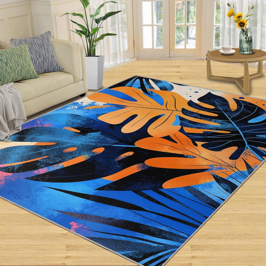 Monstera Rug 6x8-6x8 Rug, Tropical Leaves Area Rugs for Bedroom, Creative Rugs for Living Room, Botanical Washable Carpet, Monstera Home Decor & Gifts