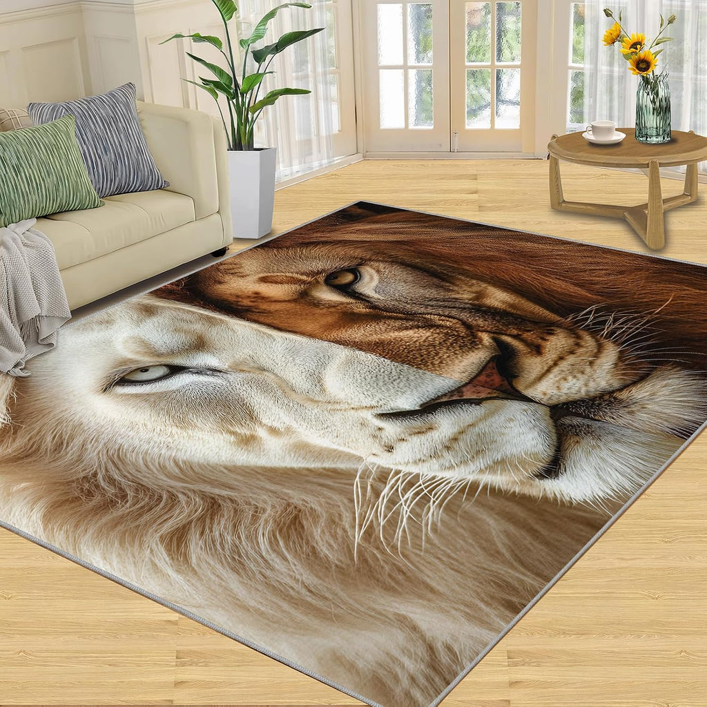 Lion Area Rug Large - 6x8 Rug, Animal Theme Rugs for Living Room, Wild Animal Area Rugs for Bedroom, Wildlife Washable Carpet, Lion Home Decor & Gifts