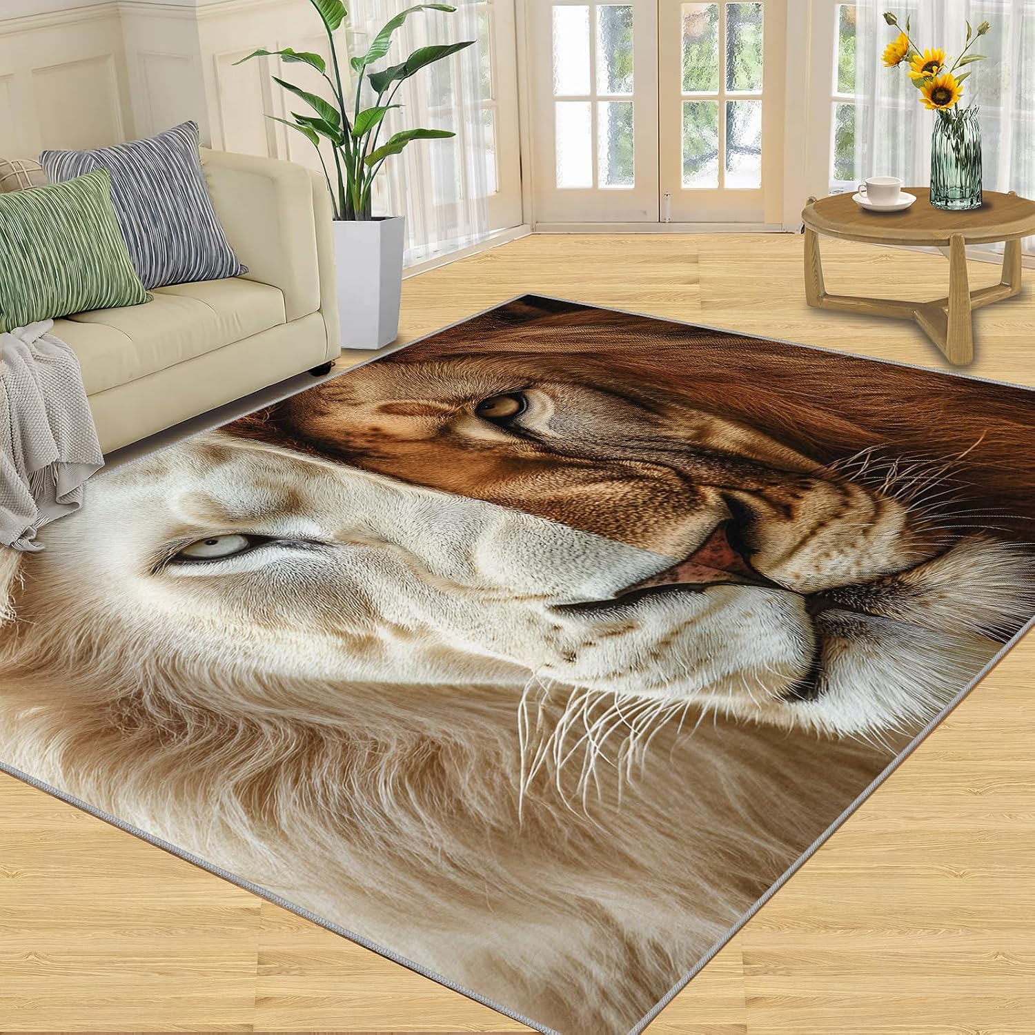 Lion Area Rug Large - 6x8 Rug, Animal Theme Rugs for Living Room, Wild Animal Area Rugs for Bedroom, Wildlife Washable Carpet, Lion Home Decor & Gifts