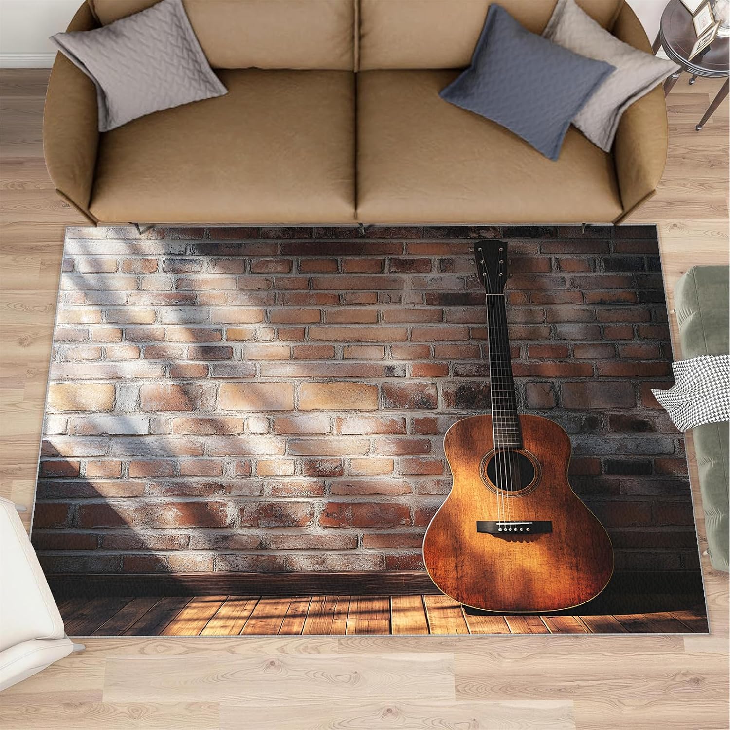 Guitar Rugs for Bedroom - 6x9 Rug, Music Area Rugs for Living Room, Brickwall Carpet, Boys Washable Mat, Guitar Home Decor & Gifts