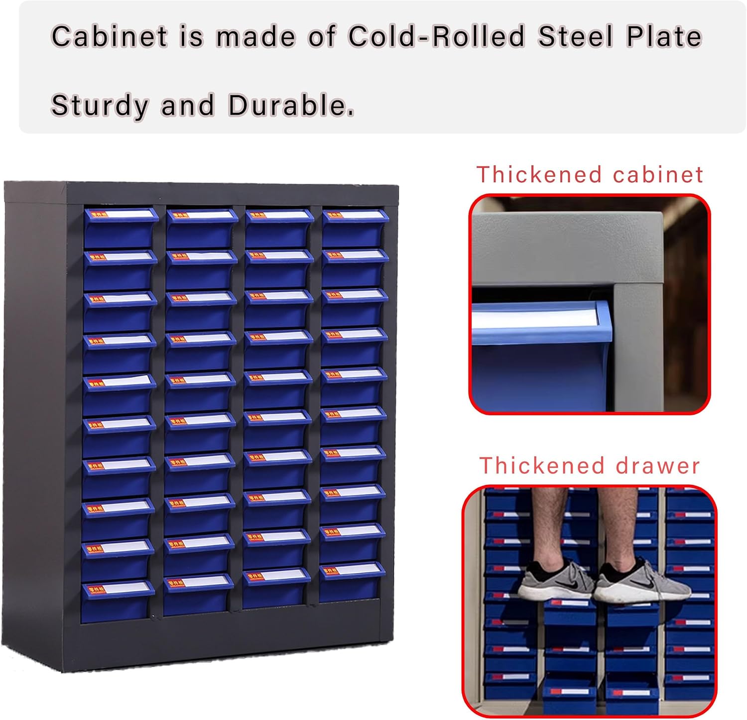 40 Drawer Storage Parts Cabinet Garage Organizer for Bolt Nut Storage Steel ABS/PS Material Drawer Size 7.6 * 3.8 * 1.85 Inch