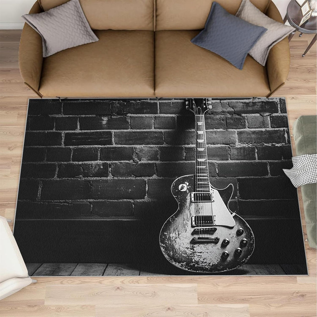Guitar Rug, Music Rugs for Bedroom 5x7 Rug, Vintage Guitar Area Rug, Rugs for Living Room, Non Slip Washable Carpet for Kids Room Home Decor