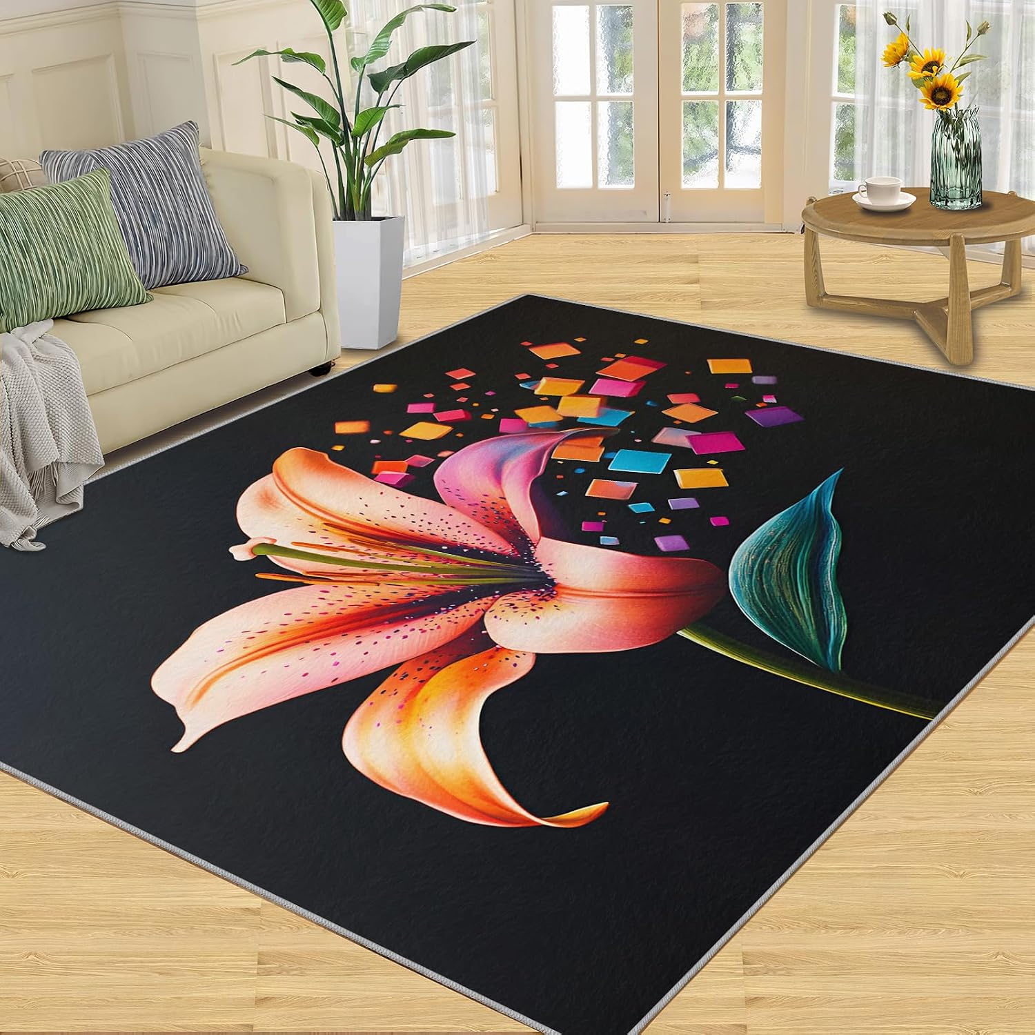6x8 Lily Area Rug - Florals Large Rugs for Living Room, Flowers Carpet Area Rug for Girls Bedroom Kids Room Basement Office Classroom