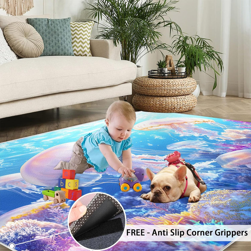 6x8 Jellyfish Area Rug - Dreamy Coral Reef Large Rugs for Living Room, Underwater World Carpet Area Rug for Girls Bedroom Kids Room Basement Office Classroom