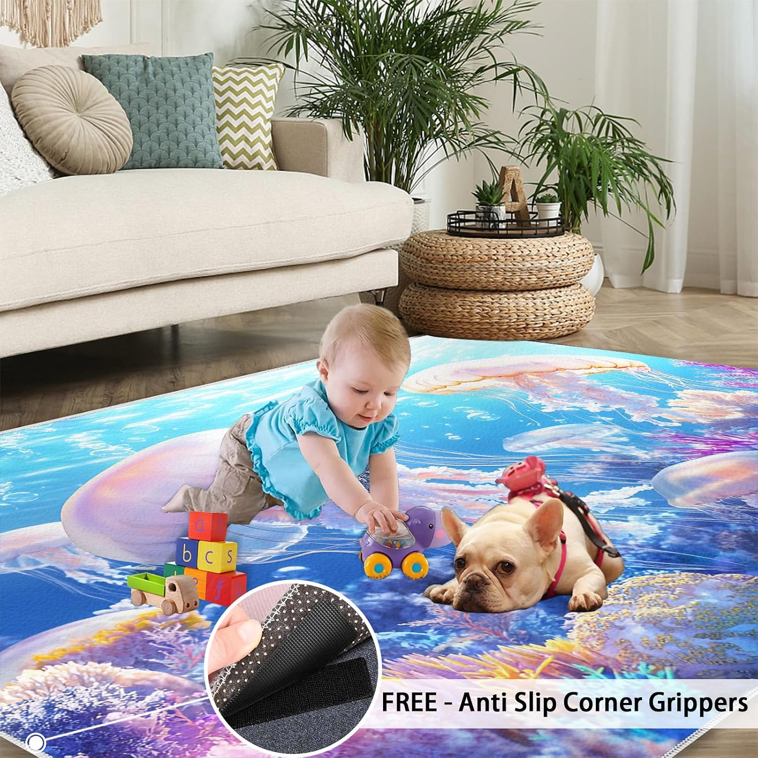 6x8 Jellyfish Area Rug - Dreamy Coral Reef Large Rugs for Living Room, Underwater World Carpet Area Rug for Girls Bedroom Kids Room Basement Office Classroom