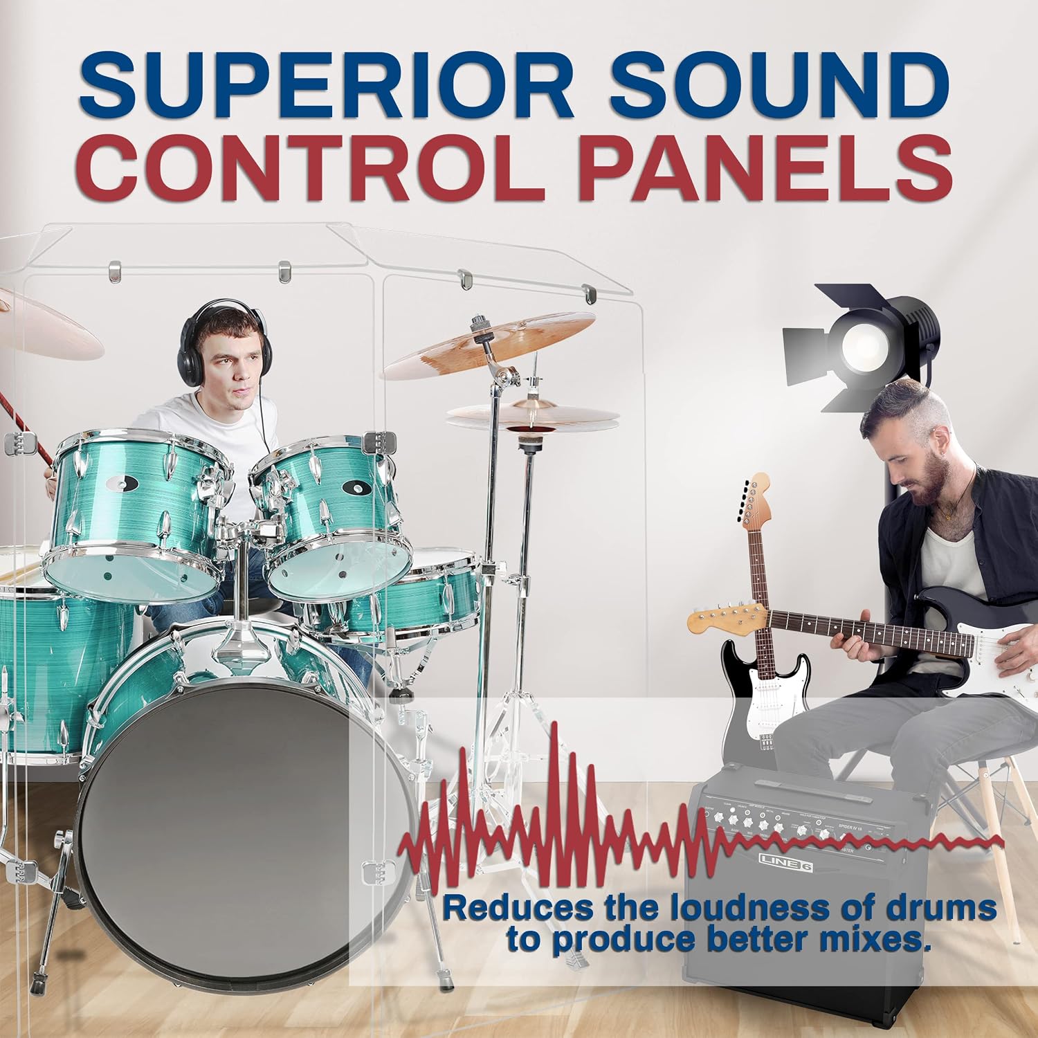 PENNZONI Drum Shield 4ft w/Deflectors & Chrome Hinges, Comes w/ 3 Drum Panels, 3 Deflectors, Chrome Hinges & Deflector Connectors, Premium Clear Acrylic Panels