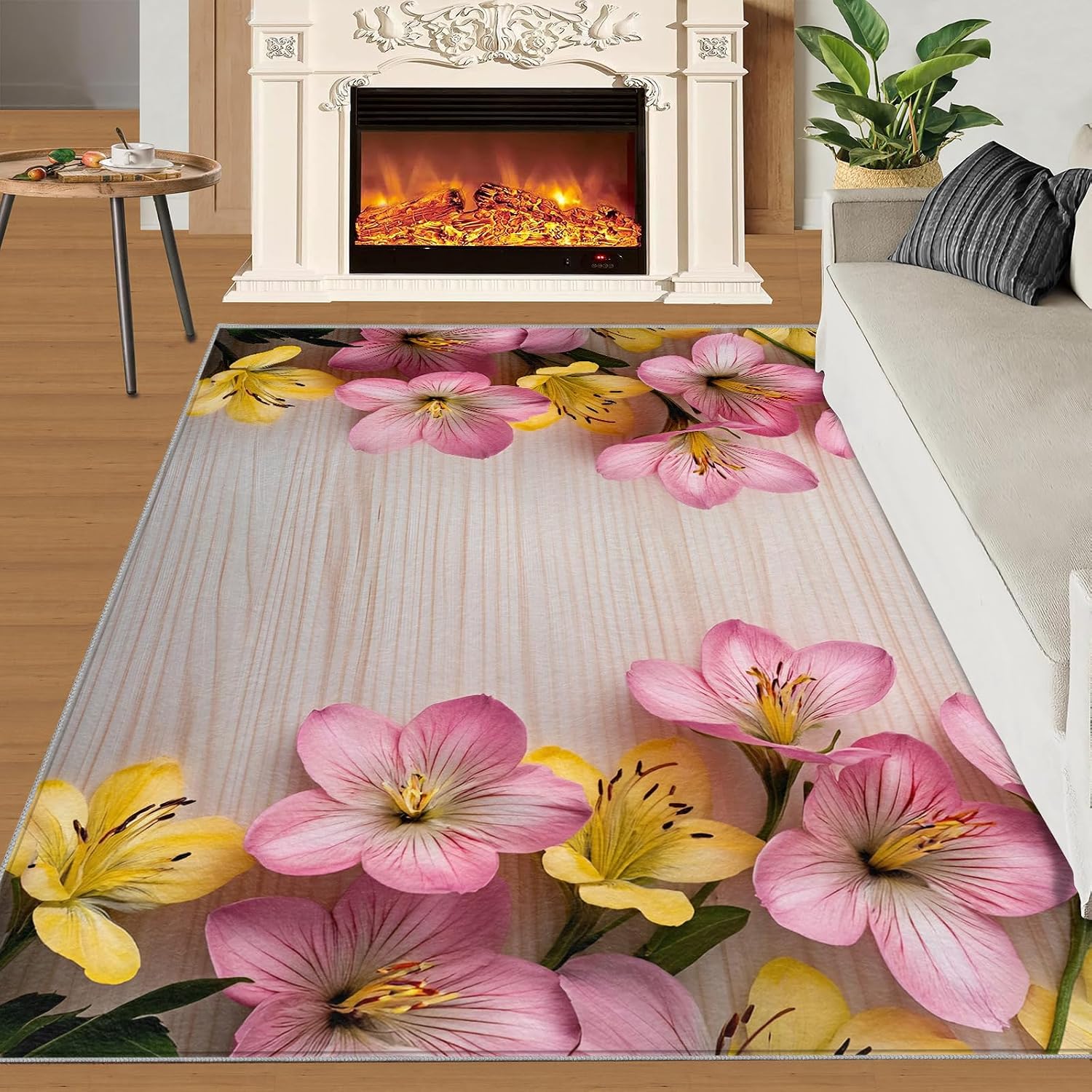 6x8 Florals Area Rug - Florals Large Rugs for Living Room, Flowers Carpet Area Rug for Girls Bedroom Kids Room Basement Office Classroom