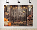 Trykid 20x10ft Western Cowboy Backdrop Wild West Wooden Barn Door Guitar Hay Bales Pumpkins Photography Boys Girls Birthday Party Decoration Banner Photoshoot Studio Props Fabric
