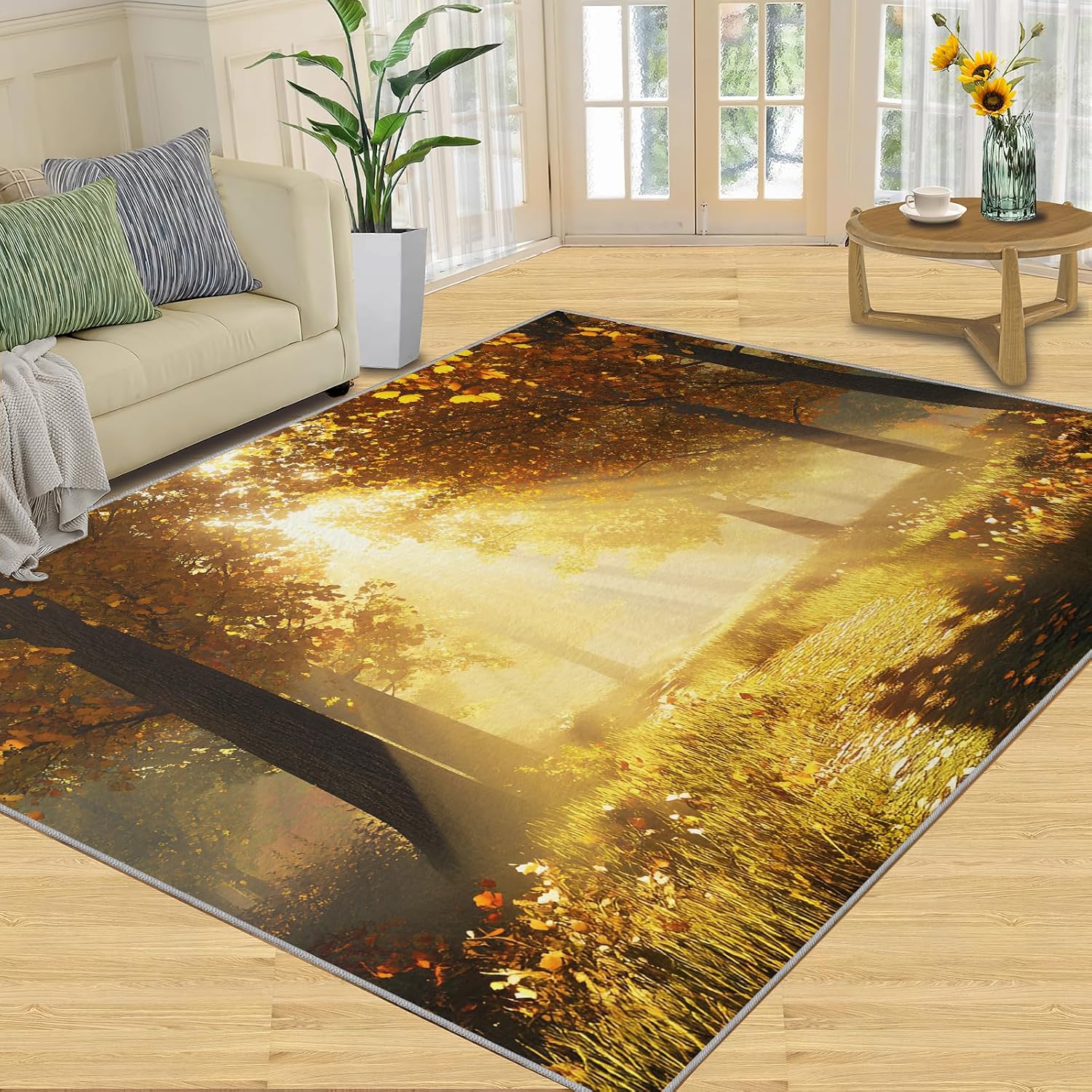 6x8 Forest Path Area Rug - Natural Landscape Large Rugs for Living Room, Autumn Forest Carpet Area Rug for Girls Bedroom Kids Room Basement Office Classroom
