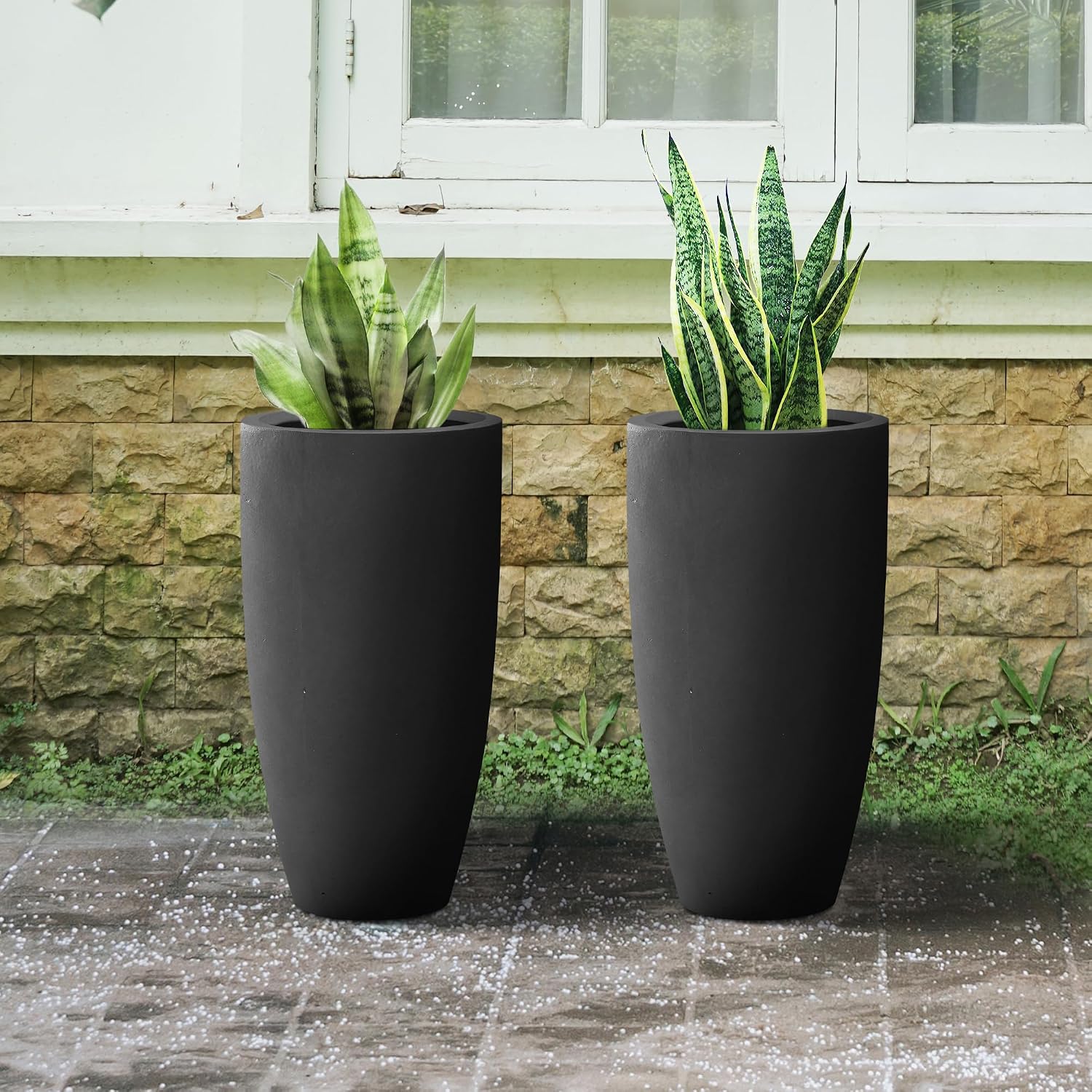 Kante 23.6' H Charcoal Black Tall Planters Two Pack, Large Outdoor Indoor Garden Plant Pots with Drainage Hole and Rubber Plug, Modern Decor for Home and Garden