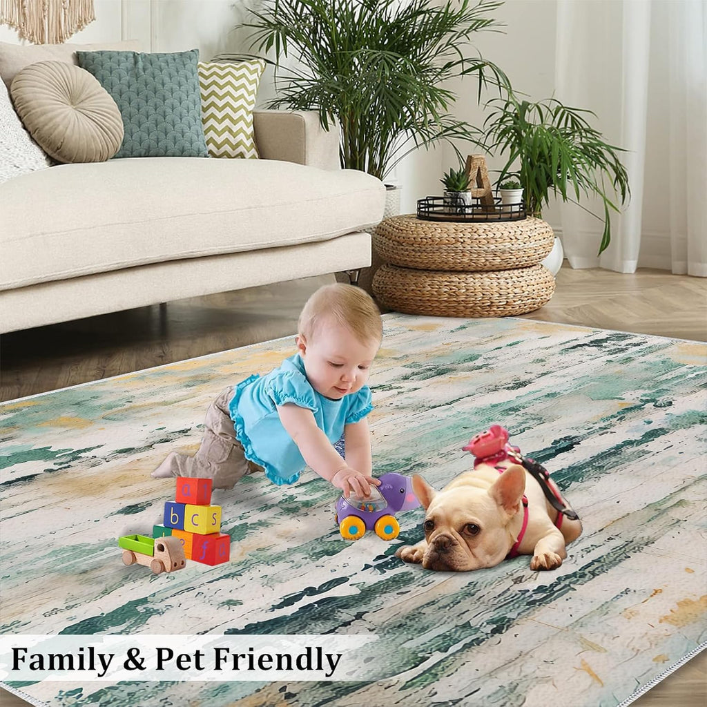 Light Blue Graffiti Area Rug, Nordic Modern Minimalist Luxury Print Large Area Rugs, Indoor Non-Slip Kids Rugs, Machine Washable Breathable Durable Carpet for Front Entrance Floor Decor,6 x 8ft
