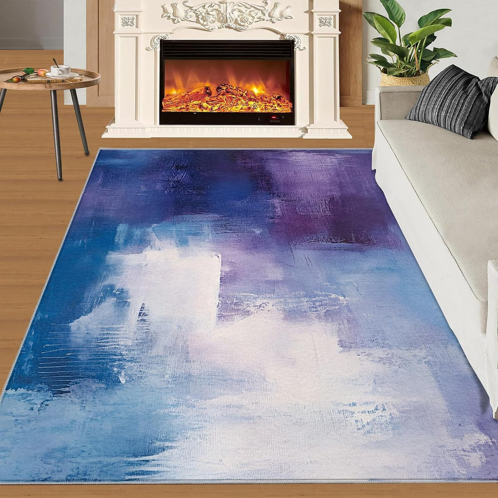 6x8 Abstract Area Rug - Blue-Purple-Blocks Large Rugs for Living Room, Abstract Art Carpet Area Rug for Girls Bedroom Kids Room Basement Office Classroom
