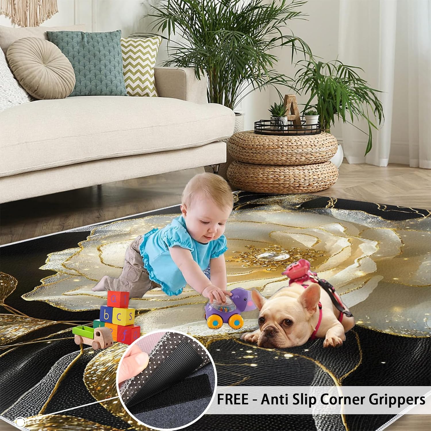 6x8 Luxurious Florals Area Rug - Gem Stamen Large Rugs for Living Room, Gorgeous Flowers Carpet Area Rug for Girls Bedroom Kids Room Basement Office Classroom