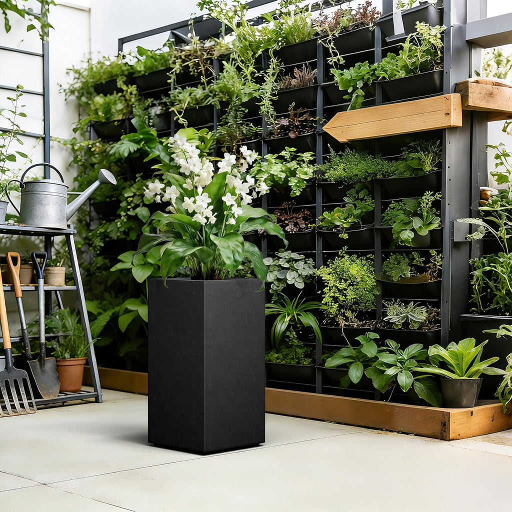 Kante 27.6' H Tall Rectangular Concrete Planter, Modern Square Diameter Plant Pot with Drainage Hole and Rubber Plug for Indoor Outdoor Home Patio Garden, Black