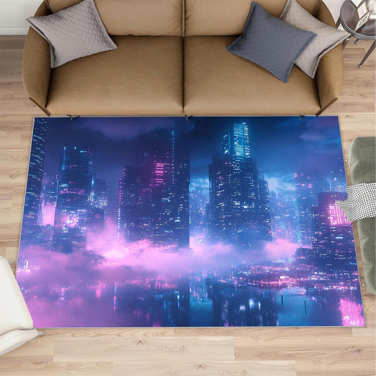 City Rug 6x8, New York Area Rug, City Night View Rugs for Living Room, Washable Rugs for Bedroom, Non Slip Low Pile Floor Mats