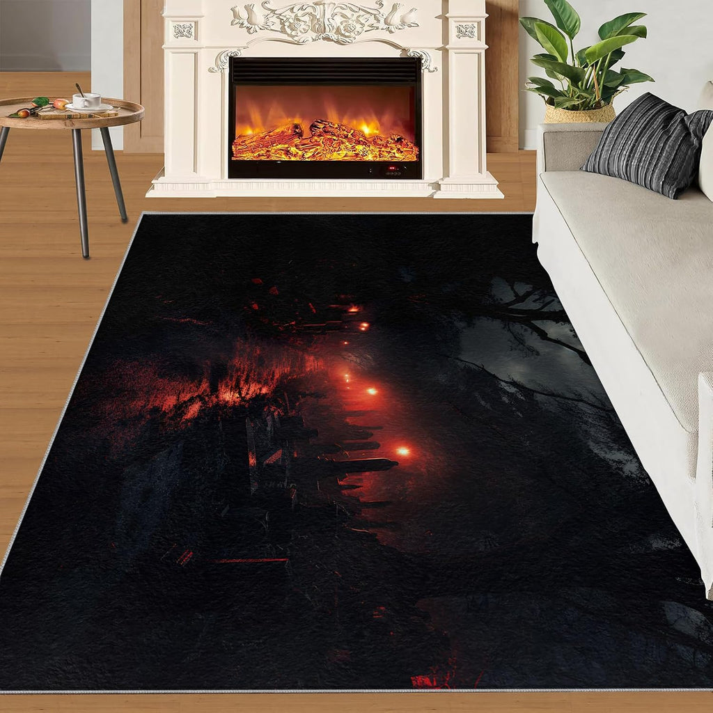 Cityscape Rug for Kids Room - 6x8 Large Rug, Natural Disaster Rugs for Bedroom Forest Night Scene Area Rugs for Living Room Home Decor Washable Rug