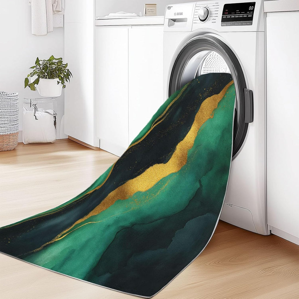 Washable Area Rugs 6' x 8' Non-Slip Watercolor Art Soft Rug, Low Pile Machine Washable Carpet for Living Room Entryway Bedroom Nursery Malachite Marble Stripes Print Pattern Carpet