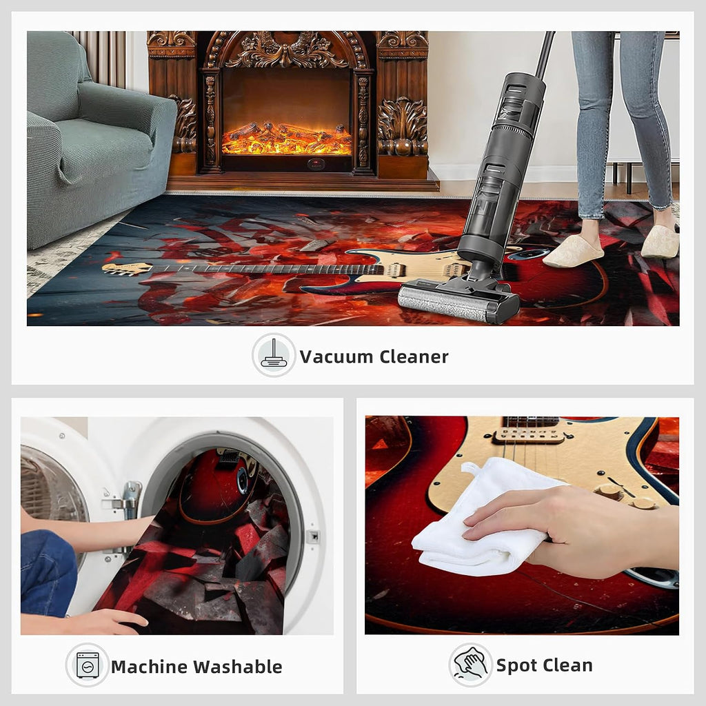 Guitar Home Decor Area Rug - Cool Guitar Bedroom Rug - Music Lover Living Room Rugs - Non-Slip Low Pile Carpet for Kids Room Band Recording Studio 6x8ft