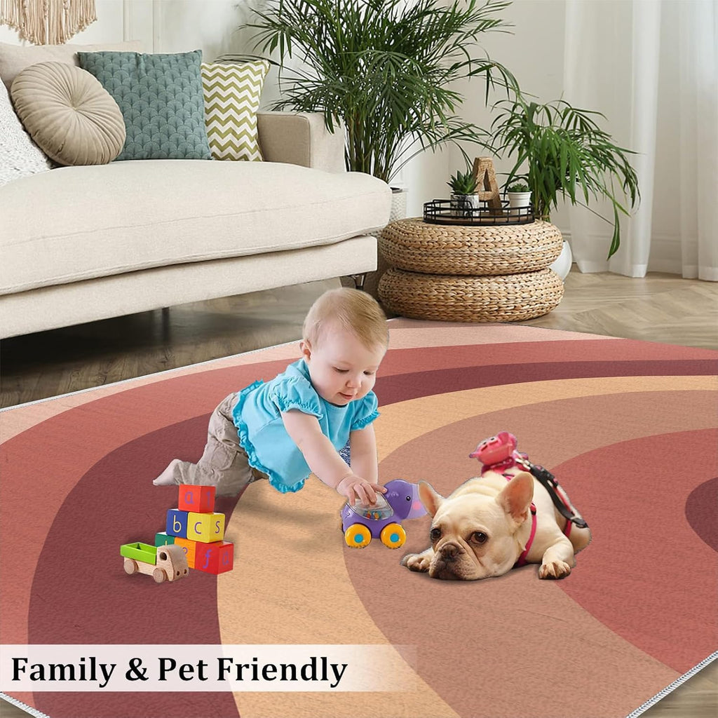 Colorful Bohemian Art Area Rug, Creative Design Rugs for Living Room, Indoor Non-Slip Kids Rugs, Machine Washable Breathable Durable Carpet for Front Entrance Floor Decor,6 x 8ft