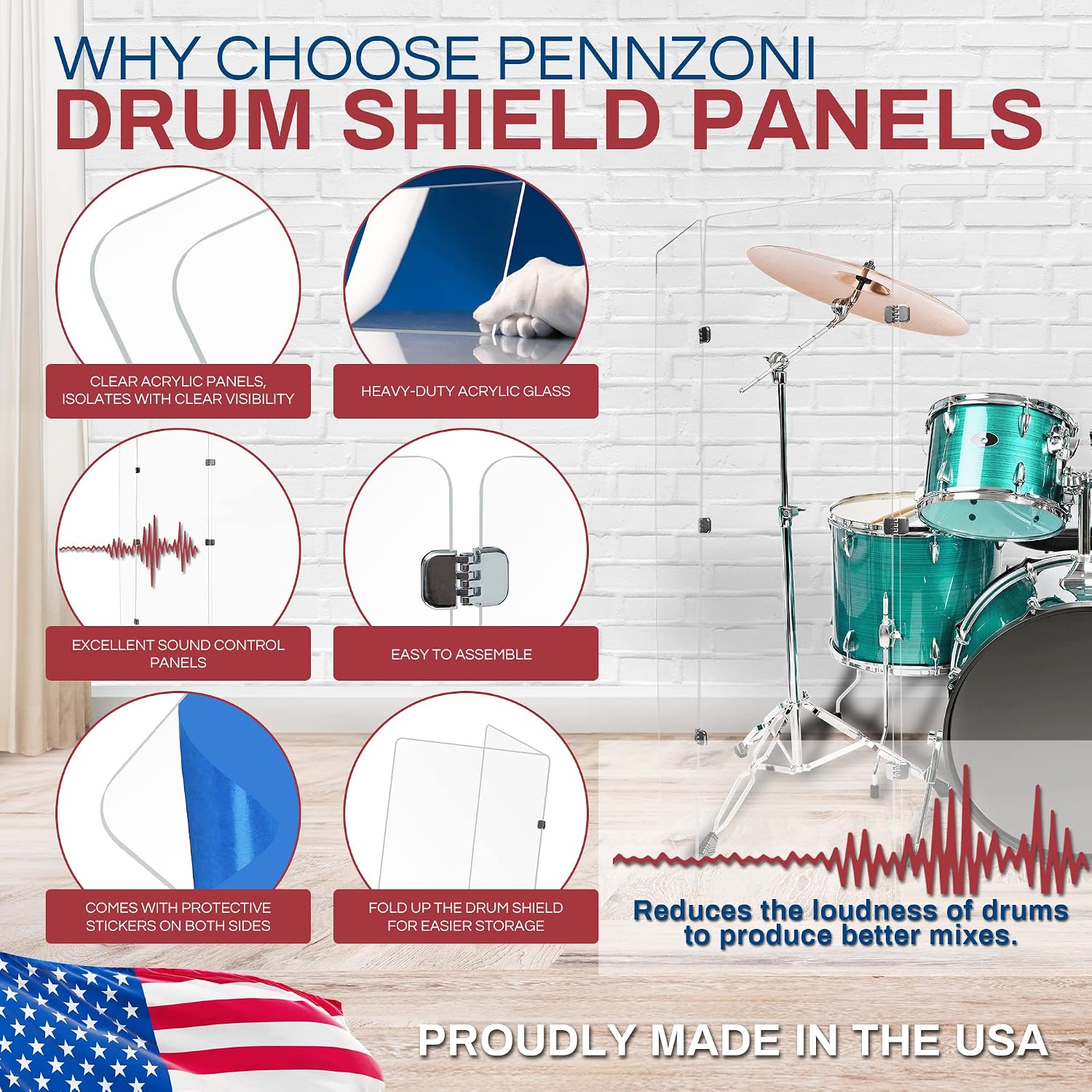 Drum Shield DS65 5 2foot X 6foot Panels Chrome Hinges