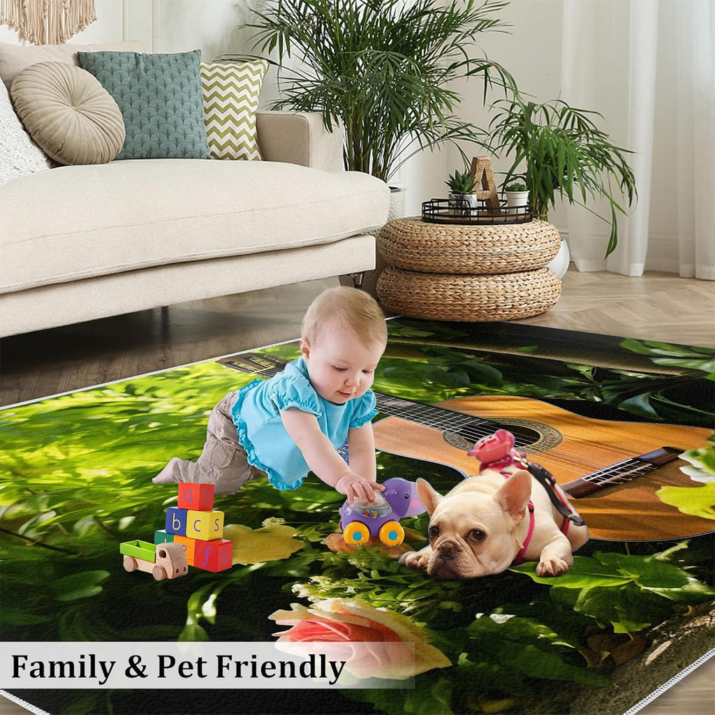 Guitar Home Decor Area Rug - Cool Guitar Bedroom Rug - Music Lover Living Room Rugs - Non-Slip Low Pile Carpet for Kids Room Band Recording Studio 6x8ft