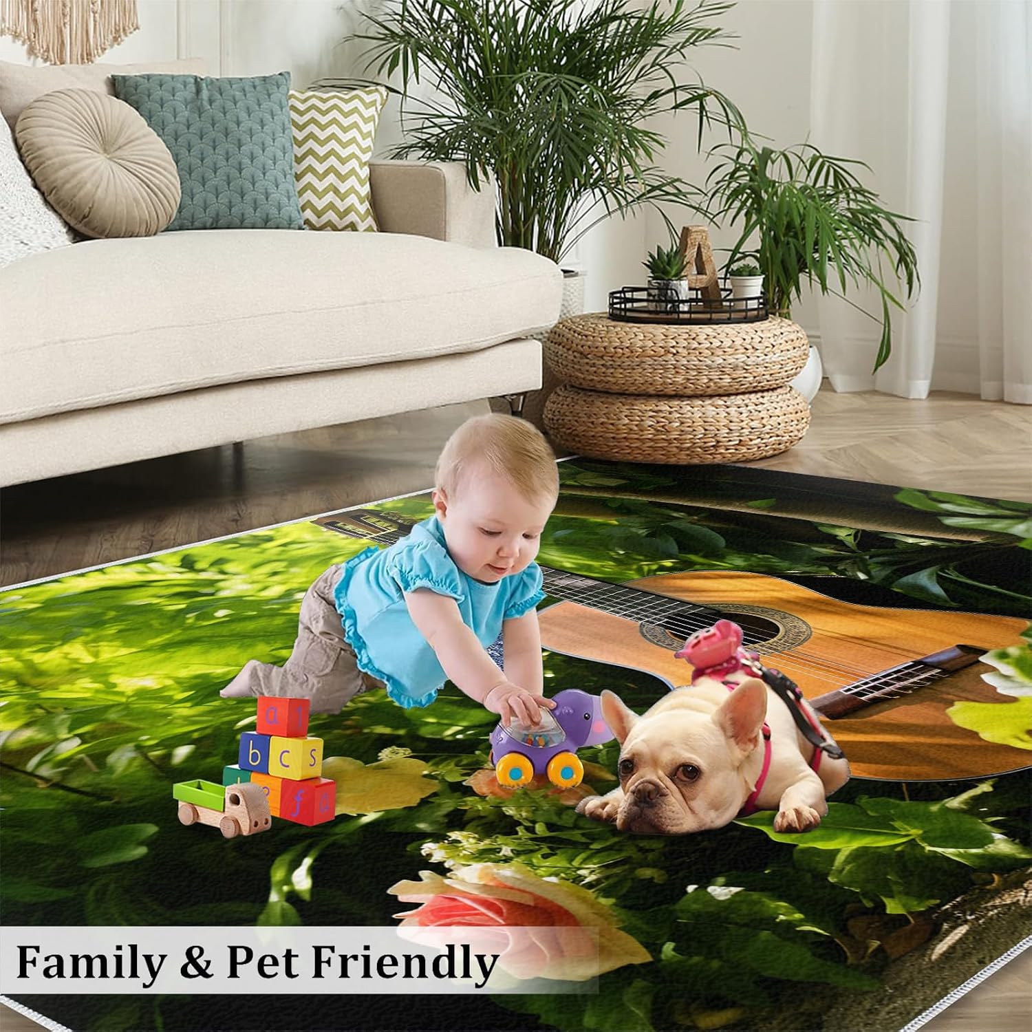 Guitar Home Decor Area Rug - Cool Guitar Bedroom Rug - Music Lover Living Room Rugs - Non-Slip Low Pile Carpet for Kids Room Band Recording Studio 6x8ft