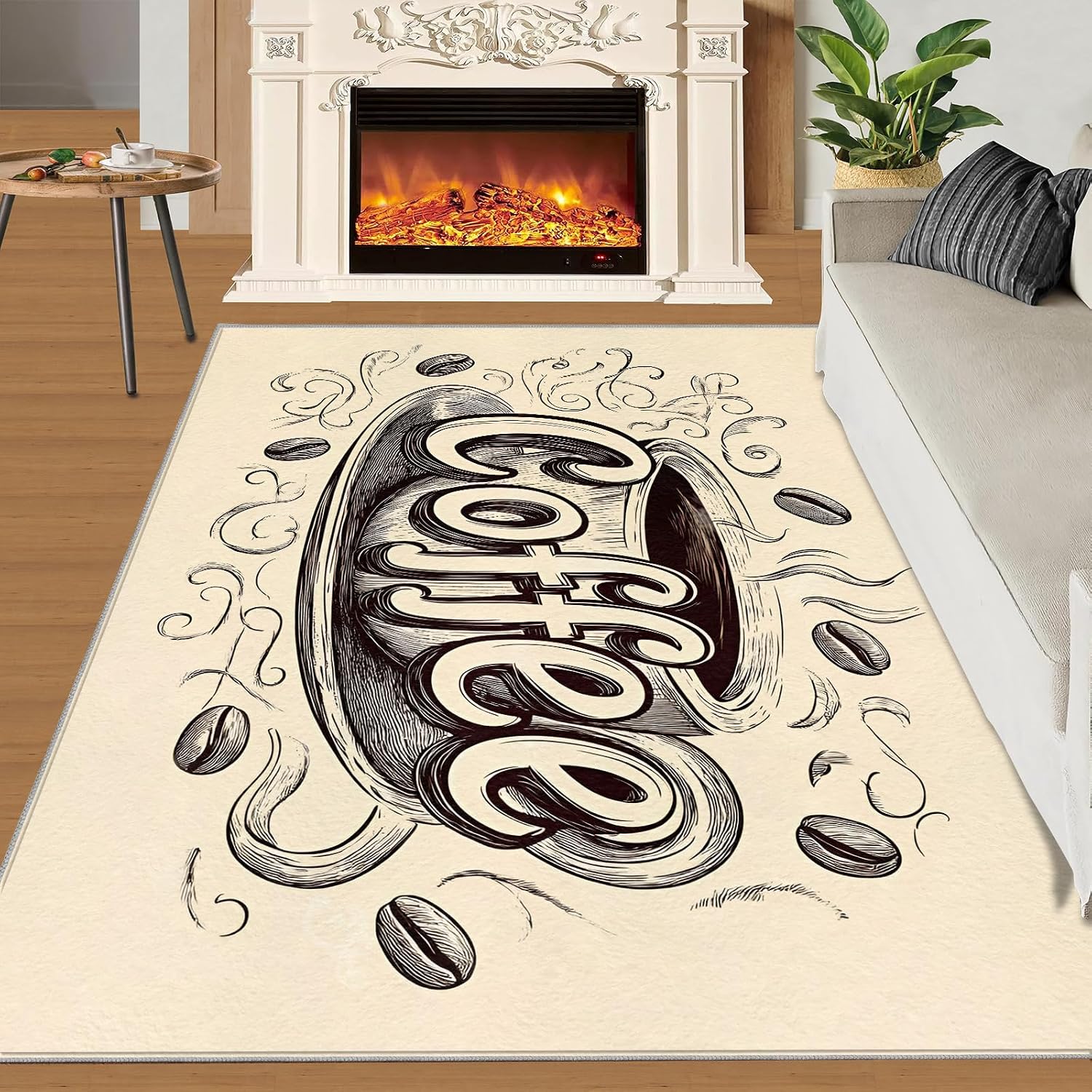 Coffee Rug Large - 6x8 Rug, Cafe Area Rugs for Living Room, Vintage Rugs for Bedroom, Non-Slip Mat, Coffee Home Decor & Gifts