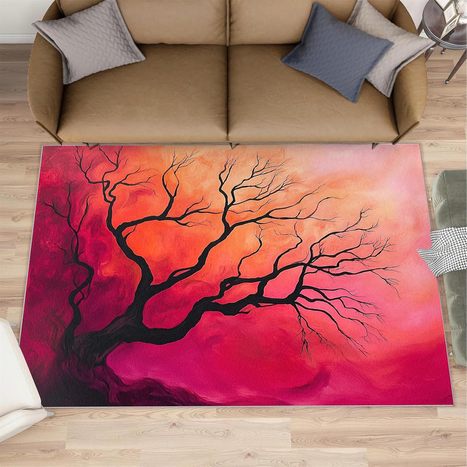 Dead Tree Rug 6x8, Abstract Tree Area Rug, Silhouette Rugs for Living Room, Washable Rugs for Bedroom, Non Slip Low Pile Floor Mats