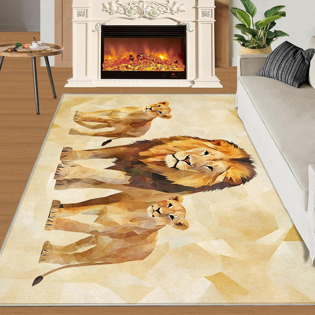 6x8 Lion Area Rug - Lion Large Rugs for Living Room, Geometric Animals Carpet Area Rug for Girls Bedroom Kids Room Basement Office Classroom